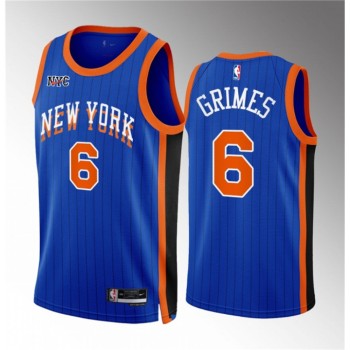 Men's New Yok Knicks #6 Quentin Grimes Blue 2023/24 City Edition Stitched Basketball Jersey Men's New Yok Knicks #6 Quentin Grimes Blue 2023/24 City Edition Stitched Basketball Jersey