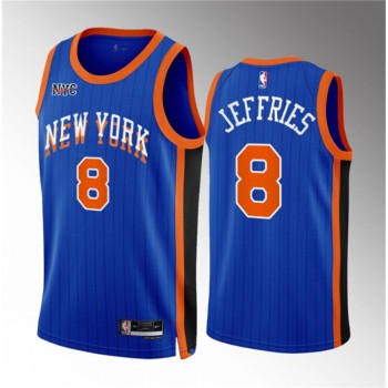 Men's New Yok Knicks #8 DaQuan Jeffries Blue 2023/24 City Edition Stitched Basketball Jersey Men's New Yok Knicks #8 DaQuan Jeffries Blue 2023/24 City Edition Stitched Basketball Jersey