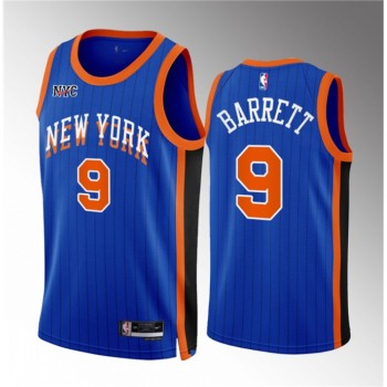 Men's New Yok Knicks #9 RJ Barrett Blue 2023/24 City Edition Stitched Basketball Jersey Men's New Yok Knicks #9 RJ Barrett Blue 2023/24 City Edition Stitched Basketball Jersey