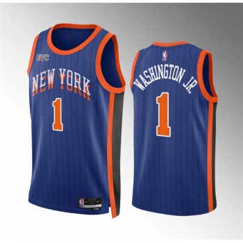 Men's New Yok Knicks #1 Duane Washington Jr Blue 2023/24 City Edition Stitched Basketball Jersey Men's New Yok Knicks #1 Duane Washington Jr Blue 2023/24 City Edition Stitched Basketball Jersey
