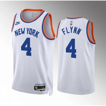 Men's New Yok Knicks #4 Malachi Flynn White 2021/22 City Edition Stitched Basketball Jersey Men's New Yok Knicks #4 Malachi Flynn White 2021/22 City Edition Stitched Basketball Jersey