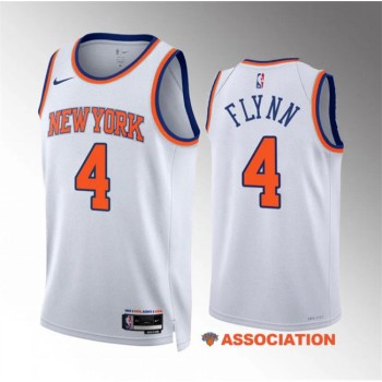 Men's New Yok Knicks #4 Malachi Flynn White Association Edition Stitched Basketball Jersey Men's New Yok Knicks #4 Malachi Flynn White Association Edition Stitched Basketball Jersey