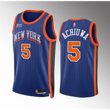 Men's New Yok Knicks #5 Precious Achiuwa Blue 2023/24 City Edition Stitched Basketball Jersey Men's New Yok Knicks #5 Precious Achiuwa Blue 2023/24 City Edition Stitched Basketball Jersey