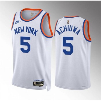 Men's New Yok Knicks #5 Precious Achiuwa White 2021/22 City Edition Stitched Basketball Jersey Men's New Yok Knicks #5 Precious Achiuwa White 2021/22 City Edition Stitched Basketball Jersey