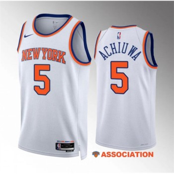 Men's New Yok Knicks #5 Precious Achiuwa White Association Edition Stitched Basketball Jersey Men's New Yok Knicks #5 Precious Achiuwa White Association Edition Stitched Basketball Jersey