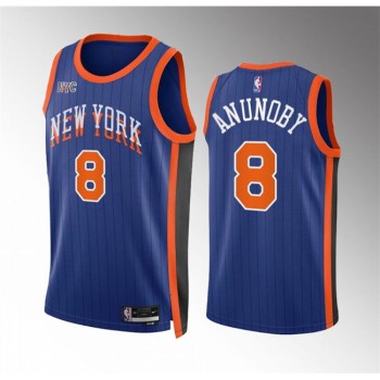 Men's New Yok Knicks #8 OG Anunoby Blue 2023/24 City Edition Stitched Basketball Jersey Men's New Yok Knicks #8 OG Anunoby Blue 2023/24 City Edition Stitched Basketball Jersey