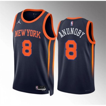 Men's New Yok Knicks #8 OG Anunoby Navy Statement Edition Stitched Basketball Jersey Men's New Yok Knicks #8 OG Anunoby Navy Statement Edition Stitched Basketball Jersey