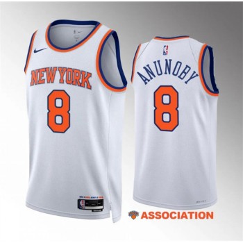 Men's New Yok Knicks #8 OG Anunoby White Association Edition Stitched Basketball Jersey Men's New Yok Knicks #8 OG Anunoby White Association Edition Stitched Basketball Jersey