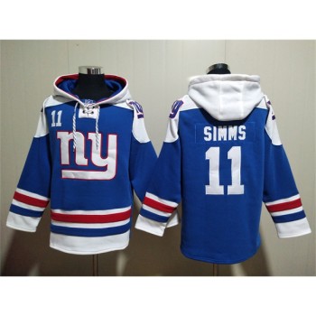 Men's New York Giants #11 Phil Simms Blue Lace-Up Pullover Hoodie Men's New York Giants #11 Phil Simms Blue Lace-Up Pullover Hoodie