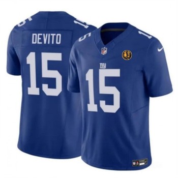 Men's New York Giants #15 Tommy DeVito Blue 2023 F.U.S.E. With John Madden Patch Vapor Limited Stitched Football Jersey Men's New York Giants #15 Tommy DeVito Blue 2023 F.U.S.E. With John Madden Patch Vapor Limited Stitched Football Jersey