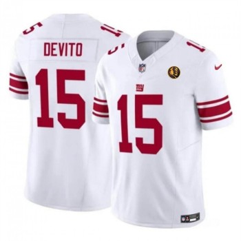 Men's New York Giants #15 Tommy DeVito White 2023 F.U.S.E. With John Madden Patch Vapor Limited Stitched Football Jersey Men's New York Giants #15 Tommy DeVito White 2023 F.U.S.E. With John Madden Patch Vapor Limited Stitched Football Jersey