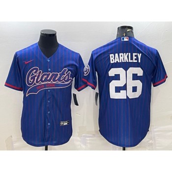 Men's New York Giants #26 Saquon Barkley Blue With Patch Cool Base Stitched Baseball Jersey Men's New York Giants #26 Saquon Barkley Blue With Patch Cool Base Stitched Baseball Jersey