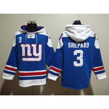 Men's New York Giants #3 Sterling Shepard Blue Lace-Up Pullover Hoodie Men's New York Giants #3 Sterling Shepard Blue Lace-Up Pullover Hoodie