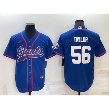 Men's New York Giants #56 Lawrence Taylor Blue Cool Base Stitched Baseball Jersey Men's New York Giants #56 Lawrence Taylor Blue Cool Base Stitched Baseball Jersey