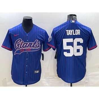Men's New York Giants #56 Lawrence Taylor Blue With Patch Cool Base Stitched Baseball Jersey Men's New York Giants #56 Lawrence Taylor Blue With Patch Cool Base Stitched Baseball Jersey