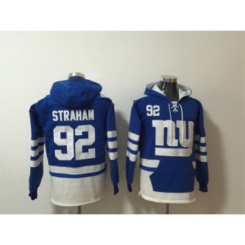 Men's New York Giants #92 Michael Strahan Blue/White Lace-Up Pullover Hoodie Men's New York Giants #92 Michael Strahan Blue/White Lace-Up Pullover Hoodie