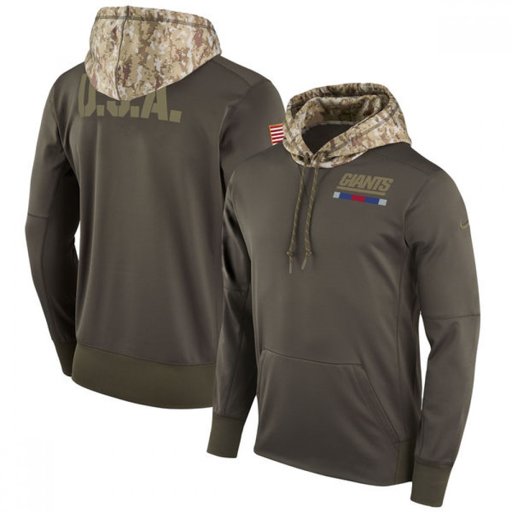 Men's New York Giants Olive Salute to Service Sideline Therma Pullover Hoodie