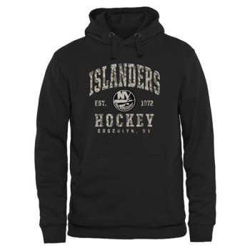 Men's New York Islanders Black Camo Stack Pullover Hoodie Men's New York Islanders Black Camo Stack Pullover Hoodie