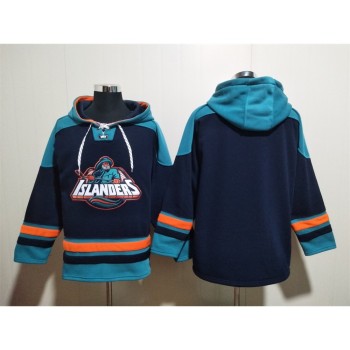 Men's New York Islanders Blank Black Ageless Must-Have Lace-Up Pullover Hoodie