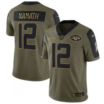 Men's New York Jets #12 Joe Namath 2021 Olive Salute To Service Limited Stitched Jersey Men's New York Jets #12 Joe Namath 2021 Olive Salute To Service Limited Stitched Jersey