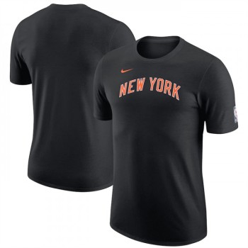 Men's New York Knicks Black 2022/23 City Edition Essential Warmup T-Shirt Men's New York Knicks Black 2022/23 City Edition Essential Warmup T-Shirt