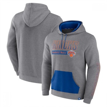 Men's New York Knicks Heathered Gray Off The Bench Color Block Pullover Hoodie Men's New York Knicks Heathered Gray Off The Bench Color Block Pullover Hoodie