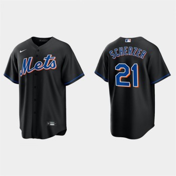 Men's New York Mets #21 Max Scherzer Black Cool Base Stitched Baseball Jersey Men's New York Mets #21 Max Scherzer Black Cool Base Stitched Baseball Jersey