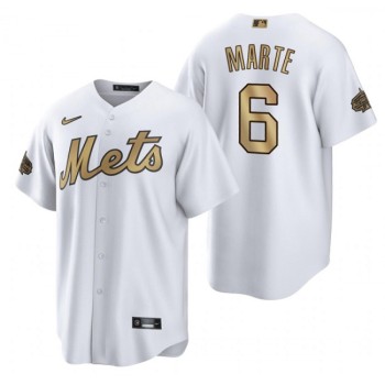 Men's New York Mets #6 Starling Marte 2022 All-Star White Cool Base Stitched Baseball Jersey Men's New York Mets #6 Starling Marte 2022 All-Star White Cool Base Stitched Baseball Jersey