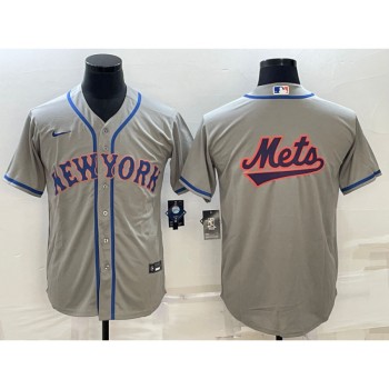 Men's New York Mets Gray Team Big Logo Cool Base Stitched Baseball Jersey Men's New York Mets Gray Team Big Logo Cool Base Stitched Baseball Jersey