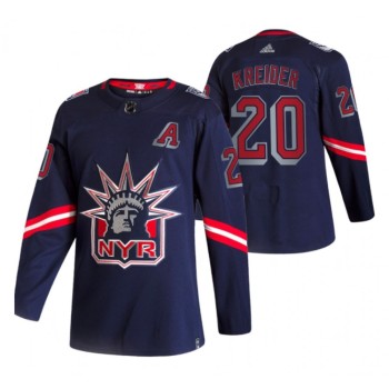 Men's New York Rangers #20 Chris Kreider 2021 Navy Reverse Retro Stitched Jersey Men's New York Rangers #20 Chris Kreider 2021 Navy Reverse Retro Stitched Jersey