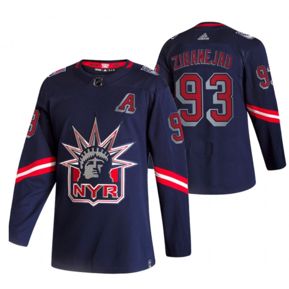 Men's New York Rangers #93 Mika Zibanejad 2021 Navy Reverse Retro Stitched Jersey