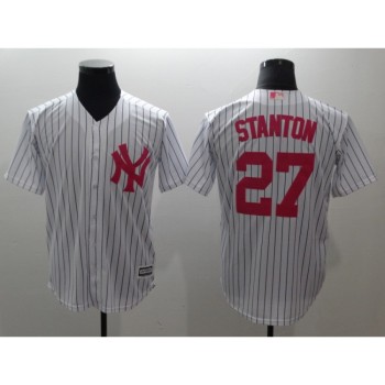 Men's New York Yankees #27 Giancarlo Stanton White Pink Cool Base Stitched MLB Jersey Men's New York Yankees #27 Giancarlo Stanton White Pink Cool Base Stitched MLB Jersey