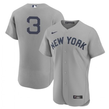 Men's New York Yankees #3 Babe Ruth 2021 Grey Field of Dreams Flex Base Stitched Baseball Jersey