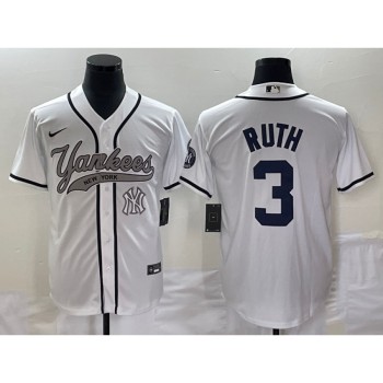Men's New York Yankees #3 Babe Ruth White With Patch Cool Base Stitched Baseball Jersey Men's New York Yankees #3 Babe Ruth White With Patch Cool Base Stitched Baseball Jersey