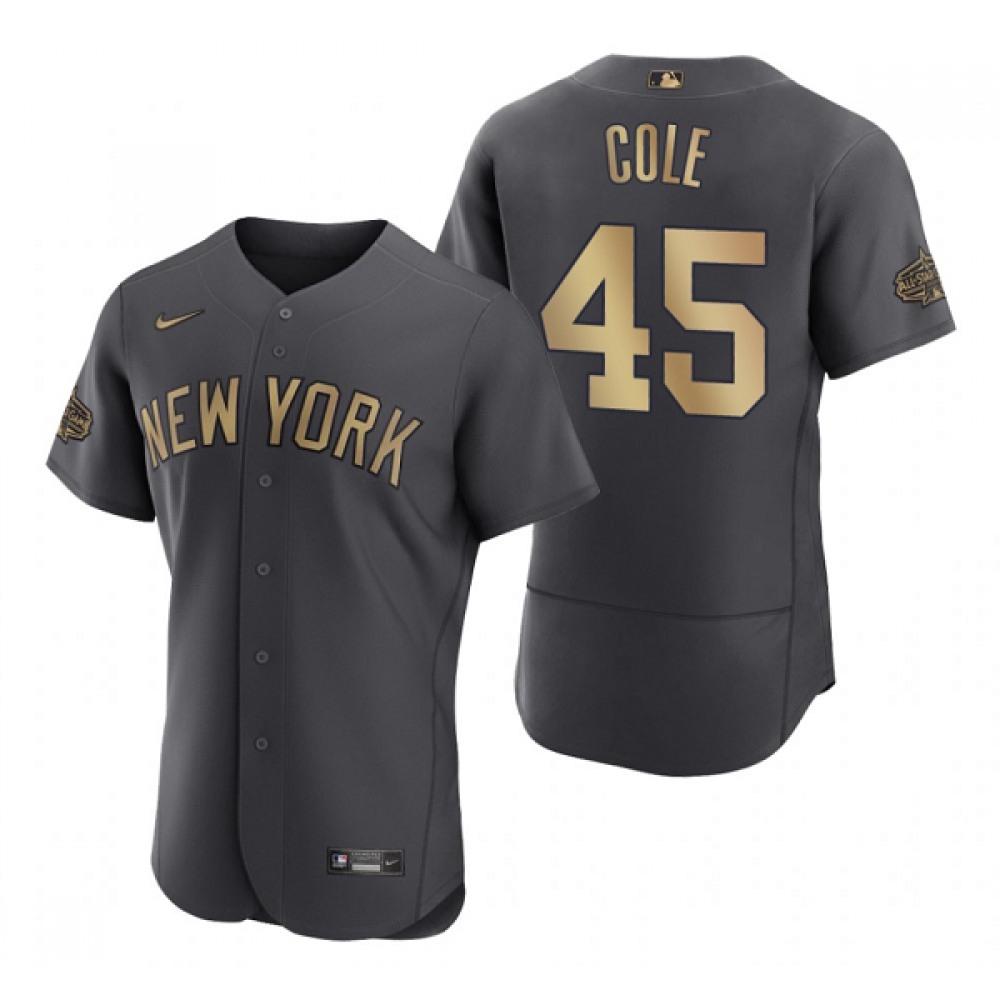 Men's New York Yankees #45 Gerrit Cole 2022 All-Star Charcoal Flex Base Stitched Baseball Jersey