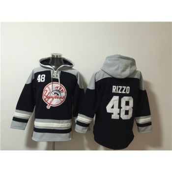 Men's New York Yankees #48 Anthony Rizzo Black/Grey Ageless Must-Have Lace-Up Pullover Hoodie Men's New York Yankees #48 Anthony Rizzo Black/Grey Ageless Must-Have Lace-Up Pullover Hoodie