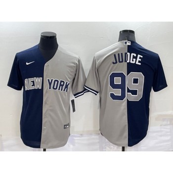 Men's New York Yankees #99 Aaron Judge Navy/Grey Split Cool Base Stitched Baseball Jersey