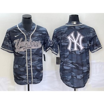 Men's New York Yankees Gray Camo Team Big Logo With Patch Cool Base Stitched Baseball Jersey Men's New York Yankees Gray Camo Team Big Logo With Patch Cool Base Stitched Baseball Jersey