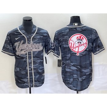 Men's New York Yankees Gray Camo Team Big Logo With Patch Cool Base Stitched Baseball Jersey Men's New York Yankees Gray Camo Team Big Logo With Patch Cool Base Stitched Baseball Jersey