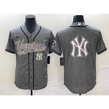 Men's New York Yankees Gray Team Big Logo Cool Base Stitched Baseball Jersey
