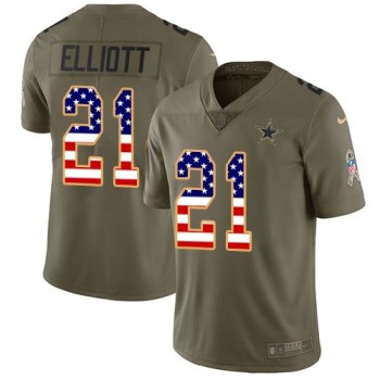 Men's Dallas Cowboys #21 Ezekiel Elliott 2017 Salute to Service Olive USA Flag Stitched NFL Limited Jersey Men's Dallas Cowboys #21 Ezekiel Elliott 2017 Salute to Service Olive USA Flag Stitched NFL Limited Jersey