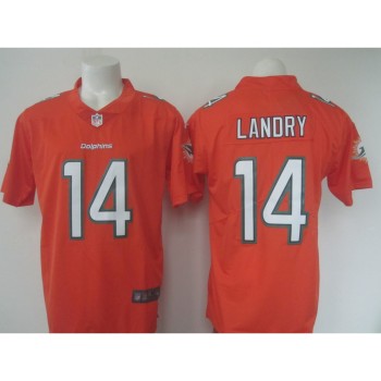 Men's Dolphins #14 Jarvis Landry Orange Limited Rush Stitched NFL Jersey