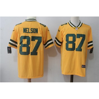 Men's Green Bay Packers #87 Jordy Nelson Yellow Stitched NFL Limited Rush Jersey Men's Green Bay Packers #87 Jordy Nelson Yellow Stitched NFL Limited Rush Jersey