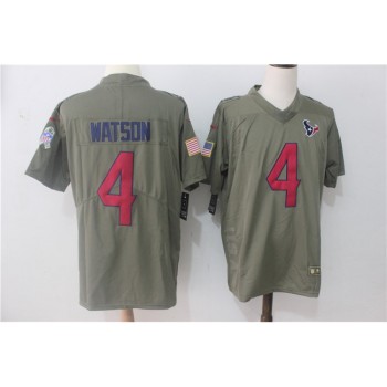 Men's Houston Texans #4 Deshaun Watson Olive Salute To Service Limited Stitched NFL Jersey Men's Houston Texans #4 Deshaun Watson Olive Salute To Service Limited Stitched NFL Jersey