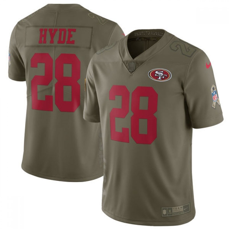Men's San Francisco 49ers #28 Carlos Hyde Olive Salute To Service Limited Stitched NFL Jersey
