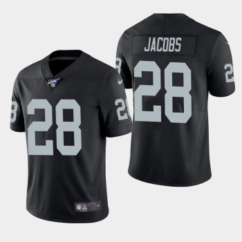 Men's Oakland Raiders #28 Josh Jacobs Black 2019 100th Season Vapor Untouchable Limited Stitched NFL Jersey Men's Oakland Raiders #28 Josh Jacobs Black 2019 100th Season Vapor Untouchable Limited Stitched NFL Jersey