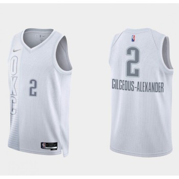 Men's Oklahoma City Thunder #2 Shai Gilgeous-Alexander 2021/22 City Edition White 75th Anniversary Stitched Basketball Jersey Men's Oklahoma City Thunder #2 Shai Gilgeous-Alexander 2021/22 City Edition White 75th Anniversary Stitched Basketball Jersey