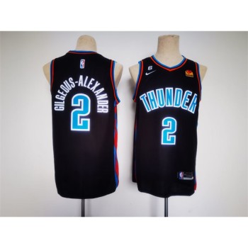 Men's Oklahoma City Thunder #2 Shai Gilgeous-Alexander Black With NO.6 Patch Stitched Basketball Jersey Men's Oklahoma City Thunder #2 Shai Gilgeous-Alexander Black With NO.6 Patch Stitched Basketball Jersey