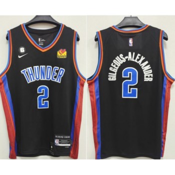 Men's Oklahoma City Thunder #2 Shai Gilgeous-Alexander Black With NO.6 Patch Stitched Basketball Jersey Men's Oklahoma City Thunder #2 Shai Gilgeous-Alexander Black With NO.6 Patch Stitched Basketball Jersey