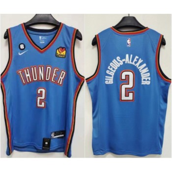 Men's Oklahoma City Thunder #2 Shai Gilgeous-Alexander Blue With NO.6 Patch Stitched Basketball Jersey Men's Oklahoma City Thunder #2 Shai Gilgeous-Alexander Blue With NO.6 Patch Stitched Basketball Jersey